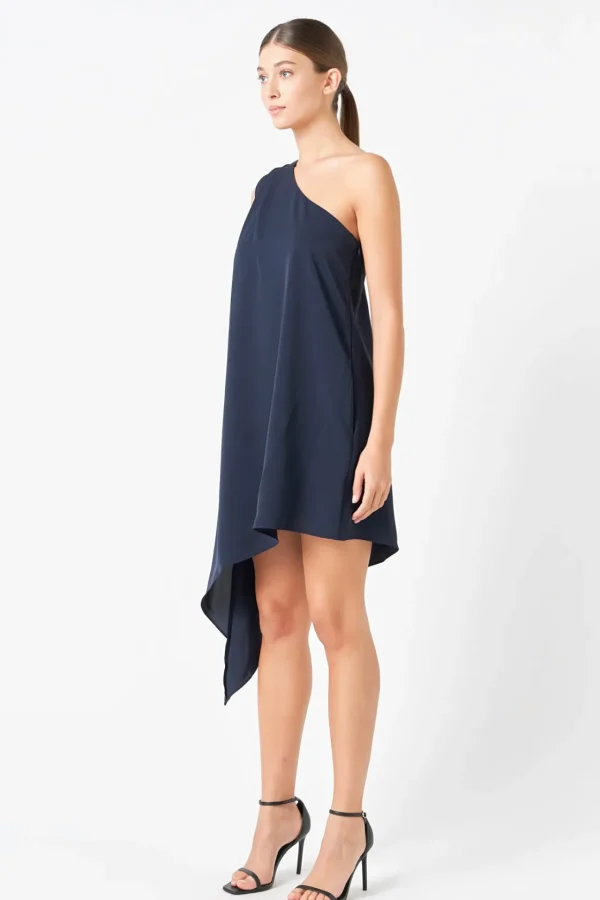 ENDLESS ROSE One Shoulder | Tops*- Shoulder Pintucked Asymmetrical Mini Dress