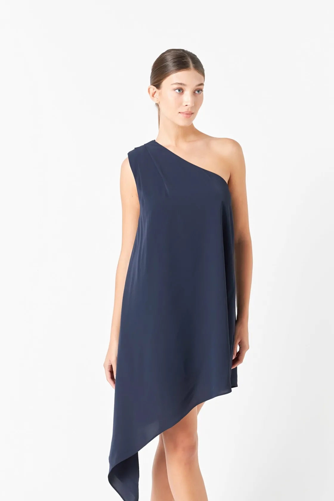 endless_rose__shoulder_pi_18.webp ENDLESS ROSE One Shoulder | Tops*- Shoulder Pintucked Asymmetrical Mini Dress
