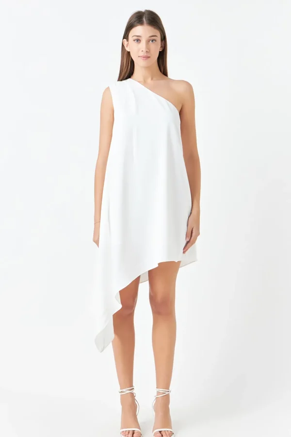 ENDLESS ROSE One Shoulder | Tops*- Shoulder Pintucked Asymmetrical Mini Dress