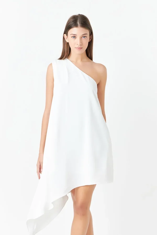 ENDLESS ROSE One Shoulder | Tops*- Shoulder Pintucked Asymmetrical Mini Dress