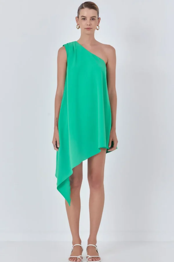 ENDLESS ROSE One Shoulder | Tops*- Shoulder Pintucked Asymmetrical Mini Dress