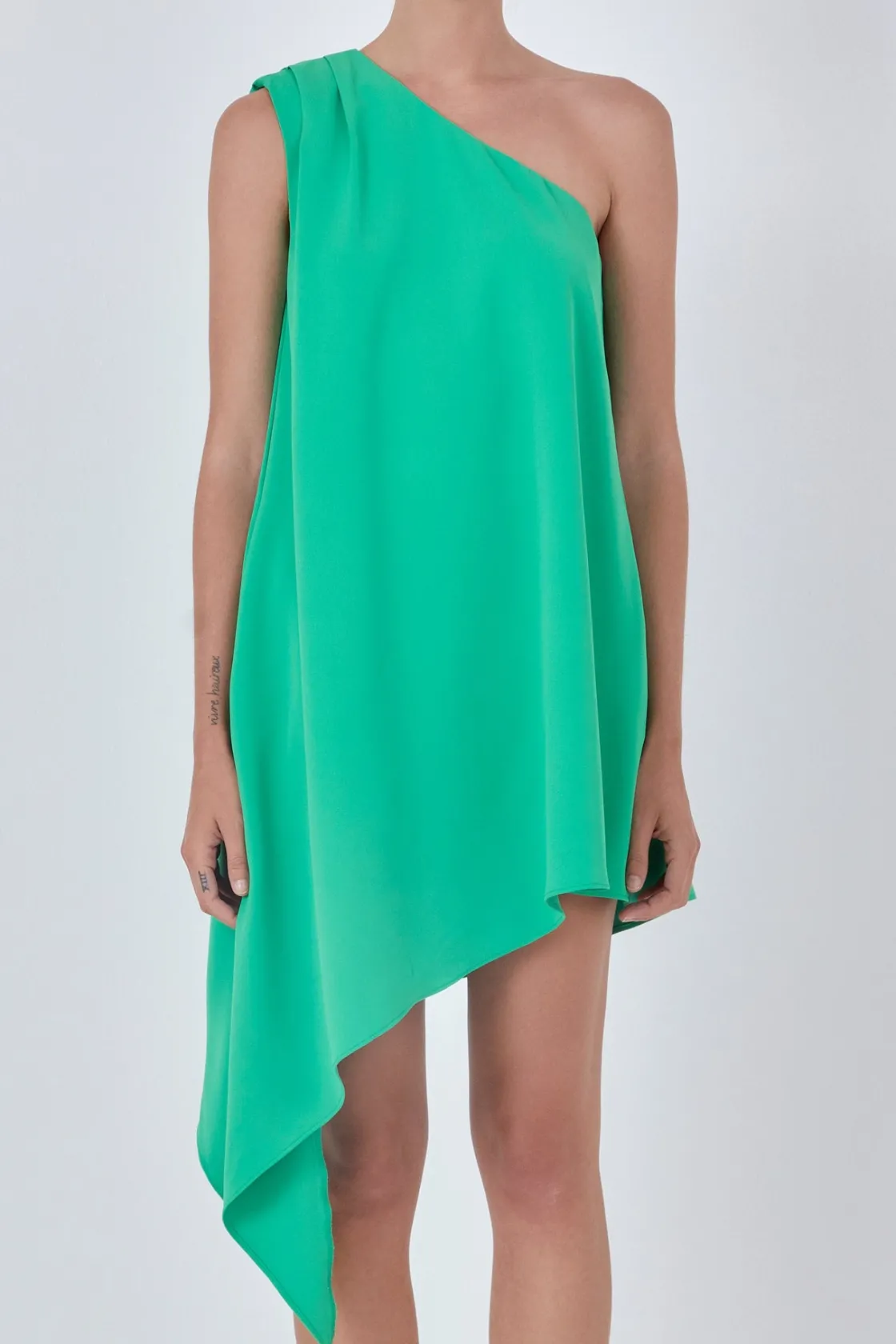endless_rose__shoulder_pi_25.webp ENDLESS ROSE One Shoulder | Tops*- Shoulder Pintucked Asymmetrical Mini Dress