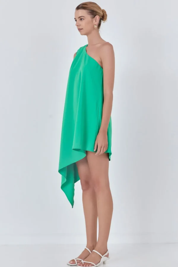 ENDLESS ROSE One Shoulder | Tops*- Shoulder Pintucked Asymmetrical Mini Dress