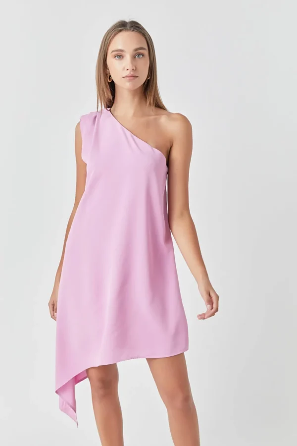 ENDLESS ROSE One Shoulder | Tops*- Shoulder Pintucked Asymmetrical Mini Dress