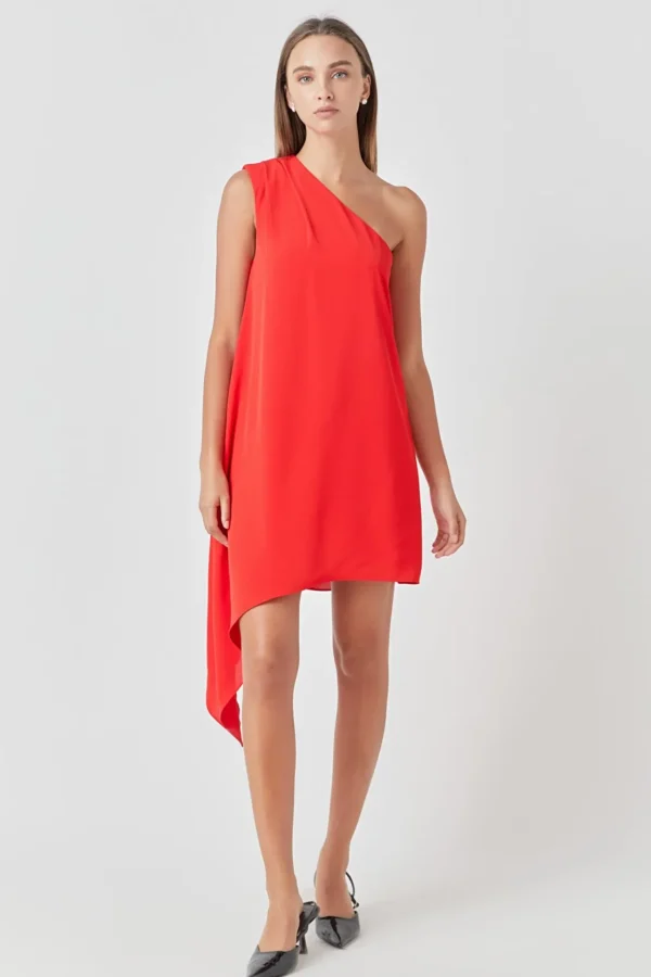 ENDLESS ROSE One Shoulder | Tops*- Shoulder Pintucked Asymmetrical Mini Dress