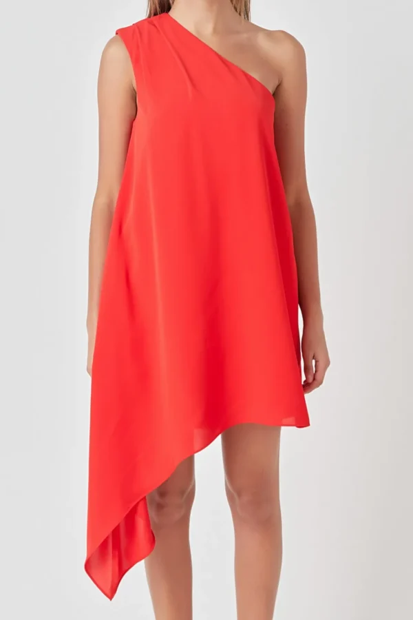 ENDLESS ROSE One Shoulder | Tops*- Shoulder Pintucked Asymmetrical Mini Dress