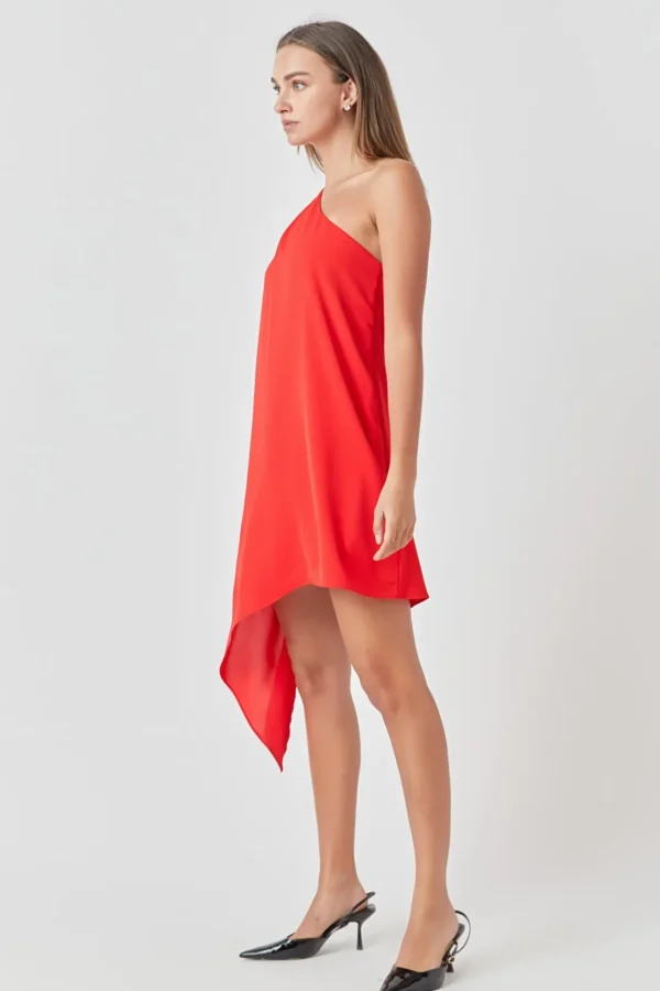 ENDLESS ROSE One Shoulder | Tops*- Shoulder Pintucked Asymmetrical Mini Dress