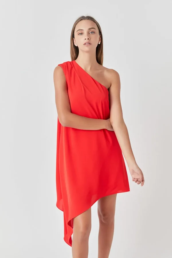 ENDLESS ROSE One Shoulder | Tops*- Shoulder Pintucked Asymmetrical Mini Dress