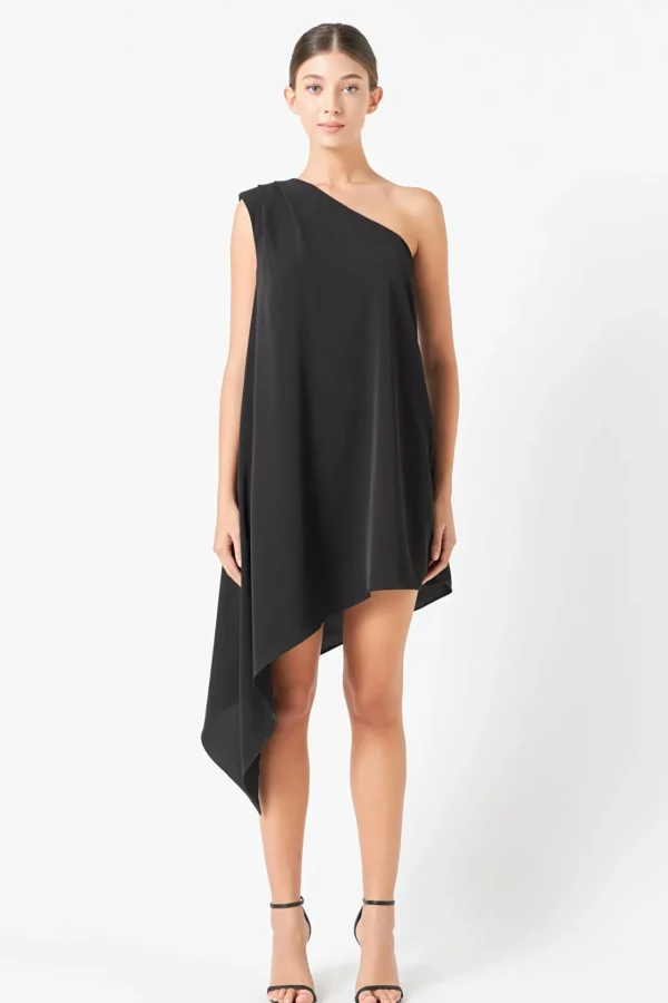 ENDLESS ROSE One Shoulder | Tops*- Shoulder Pintucked Asymmetrical Mini Dress