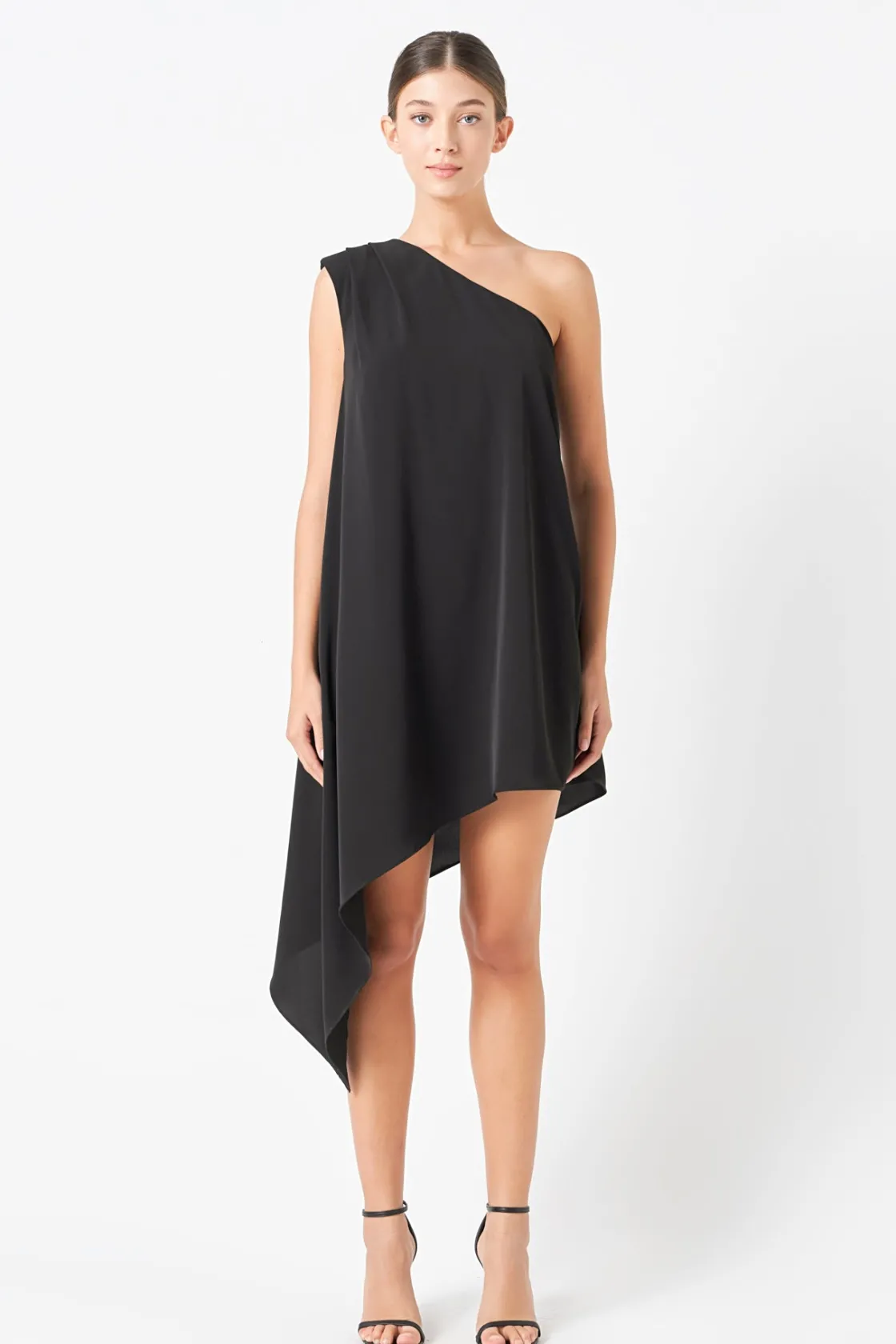 endless_rose__shoulder_pi_9.webp ENDLESS ROSE One Shoulder | Tops*- Shoulder Pintucked Asymmetrical Mini Dress