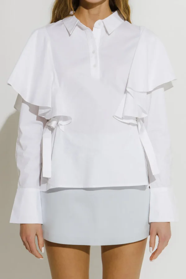 ENDLESS ROSE Tops*- Shoulder Ruffle Poplin Shirt OFFWHITE