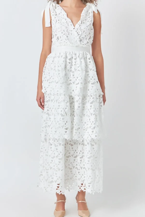 ENDLESS ROSE White Dresses | Tops*- Shoulder Strap Detailed Tiered Maxi Dress WHITE