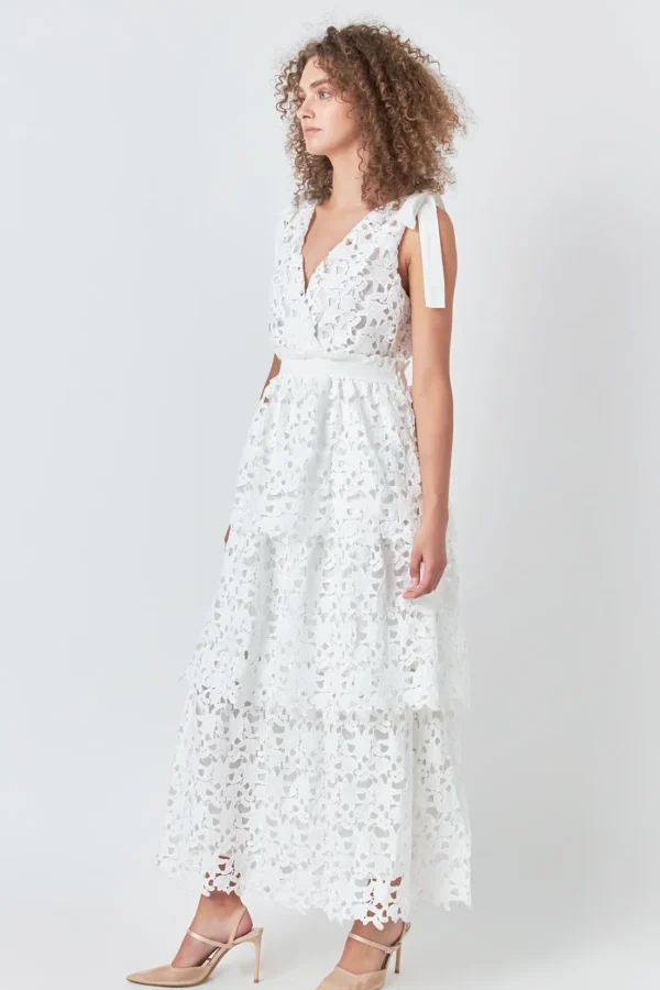 ENDLESS ROSE White Dresses | Tops*- Shoulder Strap Detailed Tiered Maxi Dress WHITE