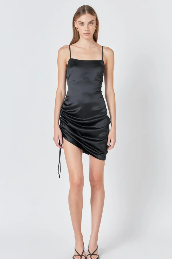 ENDLESS ROSE Satin Dresses | Little Black Dress*- Side Ruched Satin Dress