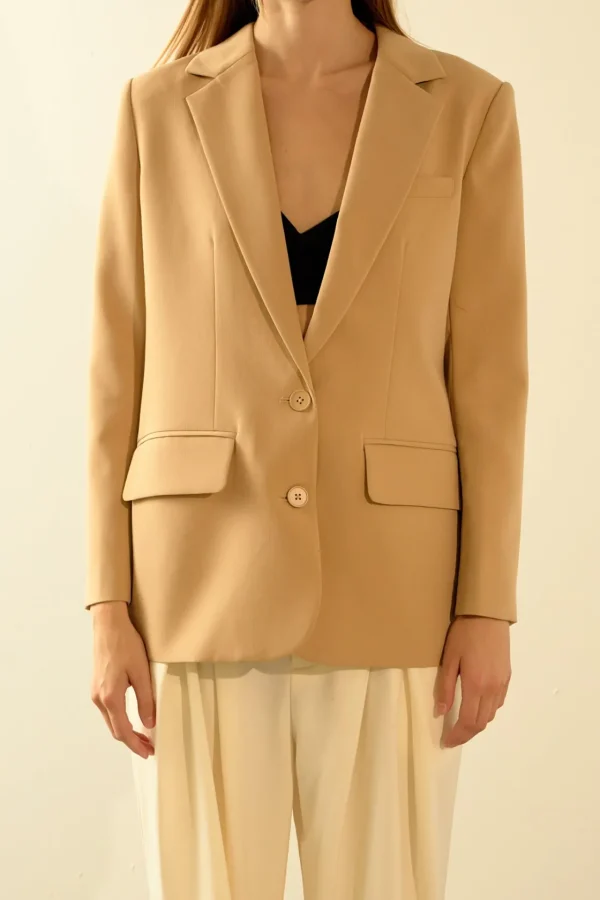 ENDLESS ROSE Blazers | Tops*- Single Breast 2 Piece Button Blazer CAMEL