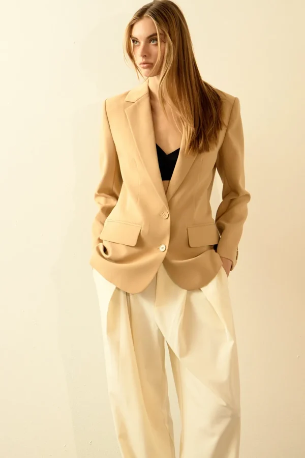ENDLESS ROSE Blazers | Tops*- Single Breast 2 Piece Button Blazer CAMEL