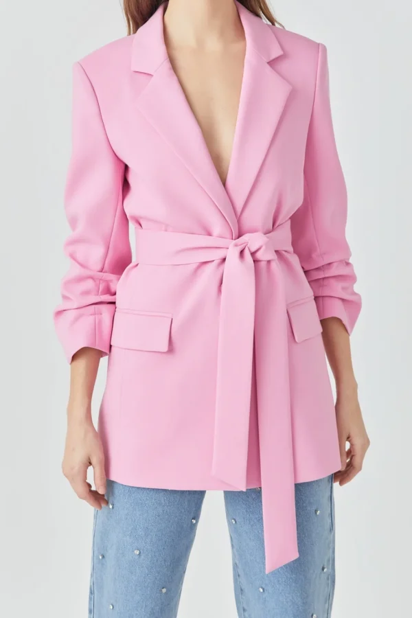 ENDLESS ROSE Blazers | Tops*- Sleeve Cinched 3/4 Blazer PINK