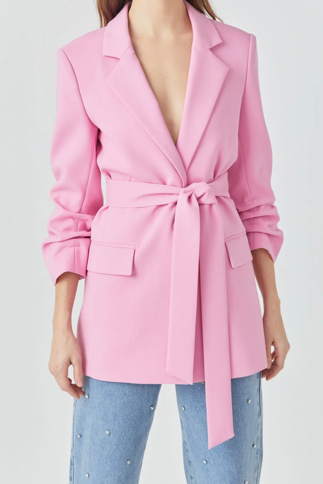endless_rose__sleeve_cinc_0.webp ENDLESS ROSE Blazers | Tops*- Sleeve Cinched 3/4 Blazer PINK