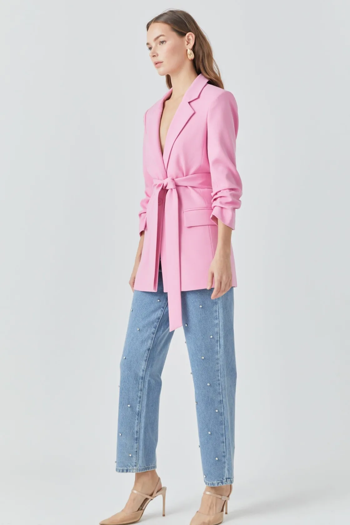 endless_rose__sleeve_cinc_1.webp ENDLESS ROSE Blazers | Tops*- Sleeve Cinched 3/4 Blazer PINK