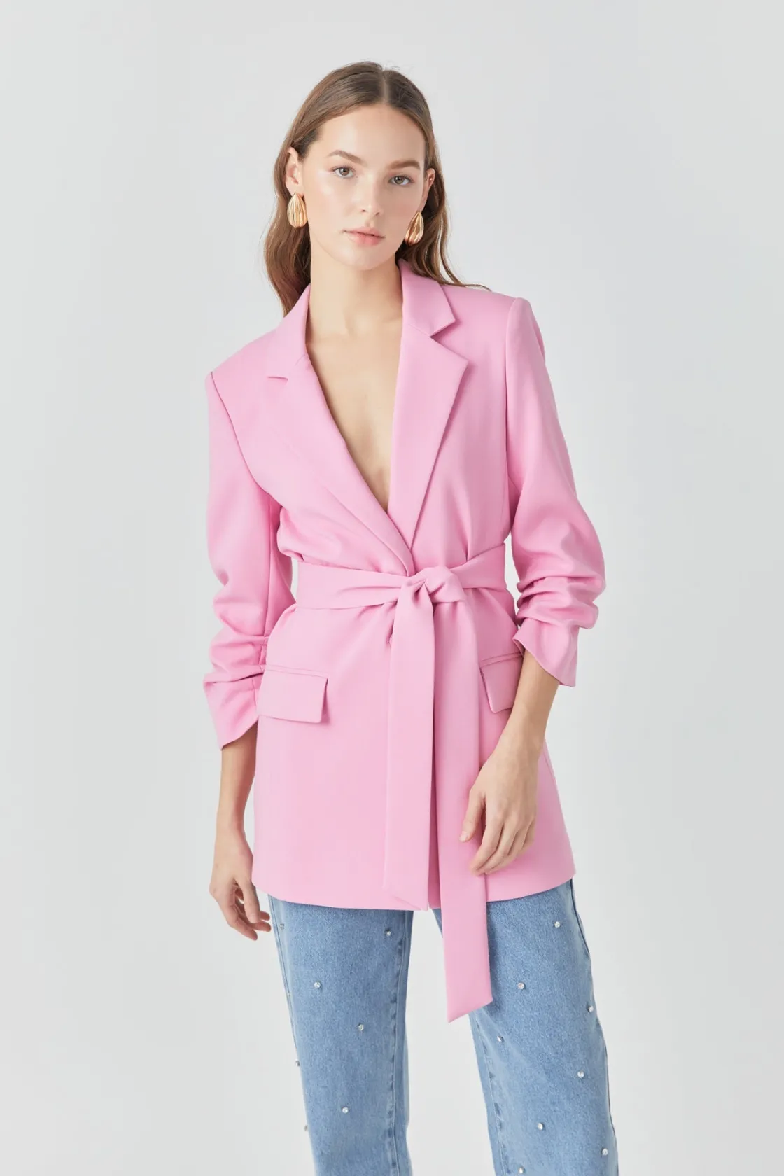 endless_rose__sleeve_cinc_3.webp ENDLESS ROSE Blazers | Tops*- Sleeve Cinched 3/4 Blazer PINK