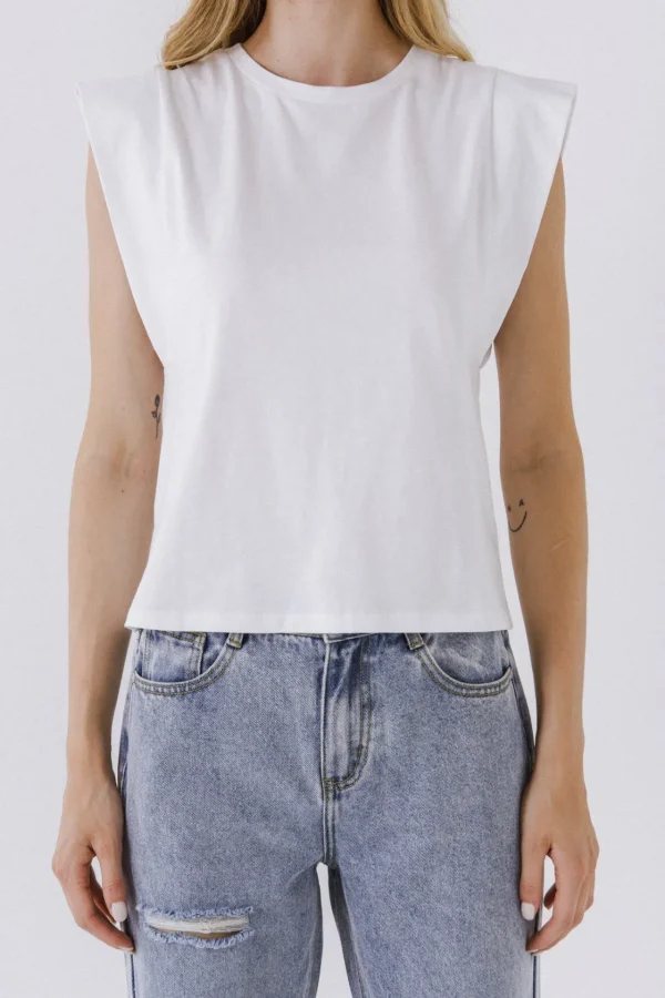 ENDLESS ROSE Tops*- Sleeveless Basic T-Shirt WHITE