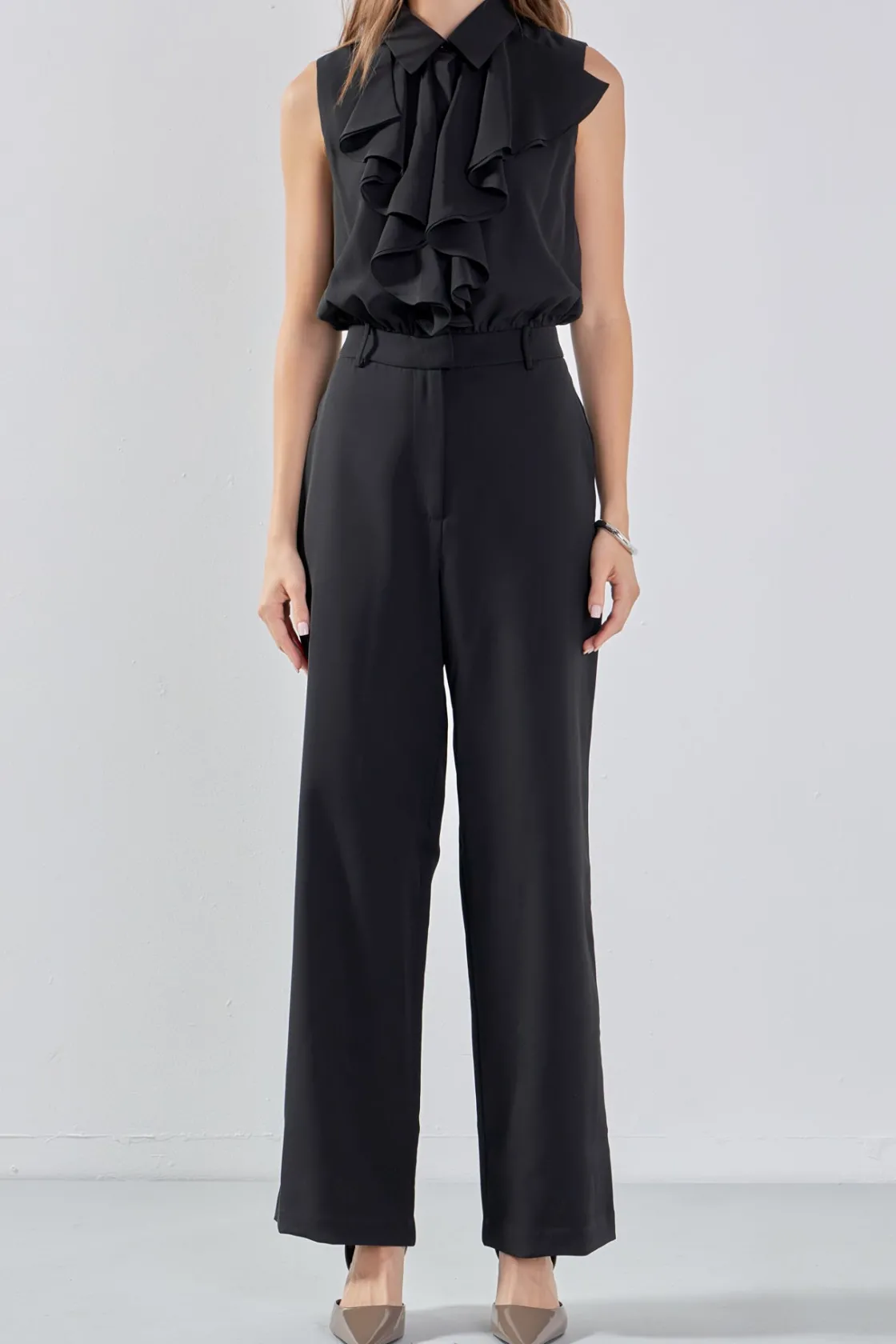 endless_rose__sleeveless__0.webp ENDLESS ROSE Tops | One Pieces*- Sleeveless Ruffle Jumpsuit BLACK