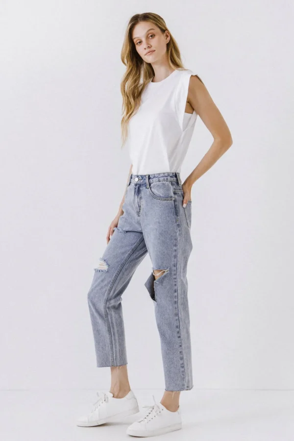 ENDLESS ROSE Tops*- Sleeveless Basic T-Shirt WHITE