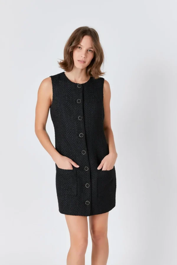 ENDLESS ROSE Little Black Dress | Tweed Dresses*- Sleeveless Tweed Mini Dress