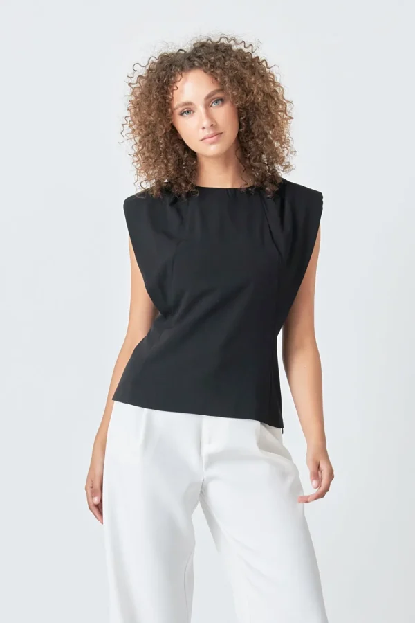 ENDLESS ROSE Tops*- Sleeveless Pleated Top