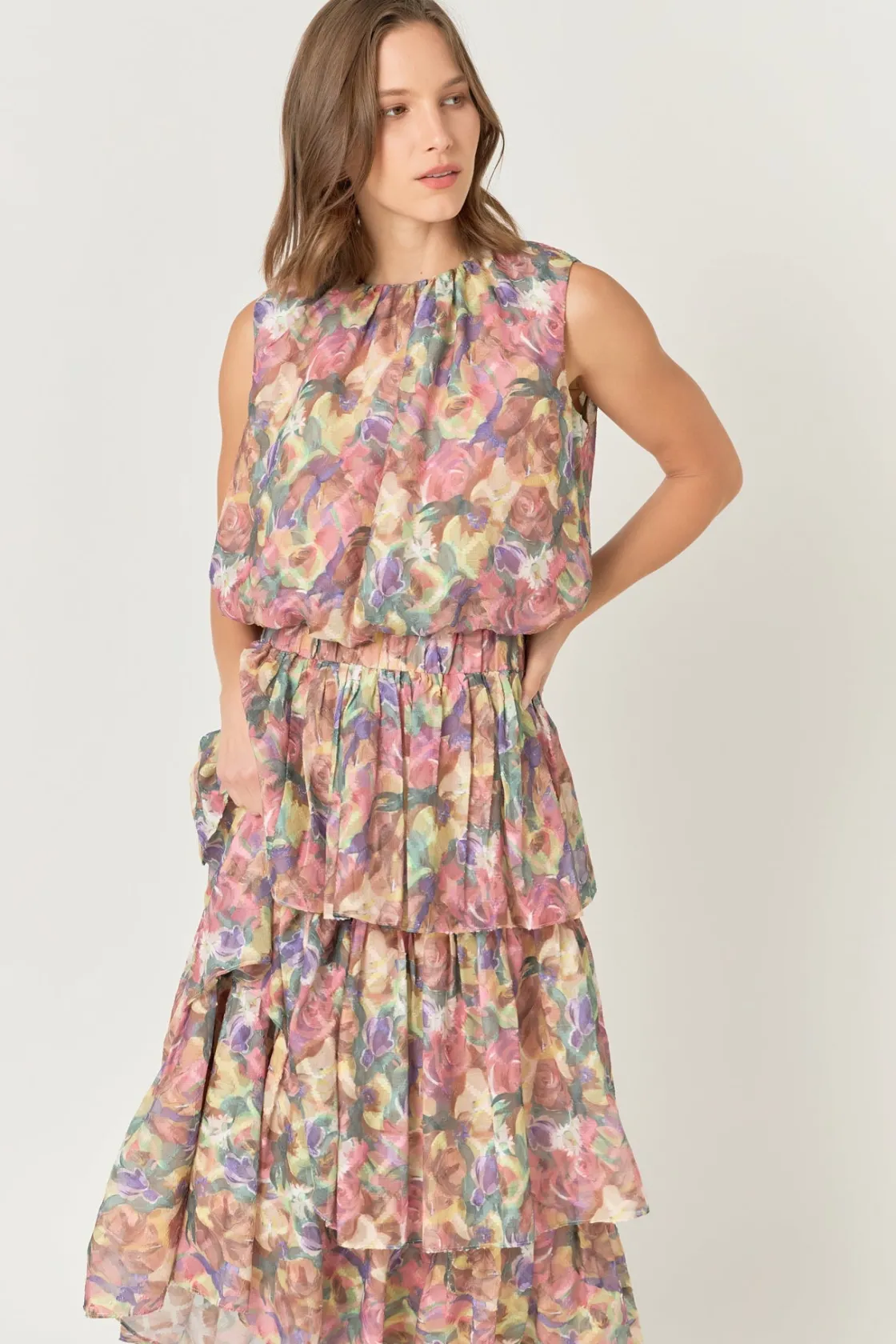 endless_rose__sleeveless__3-4.webp ENDLESS ROSE Tops*- Sleeveless Blouson Top YELLOWMULTI