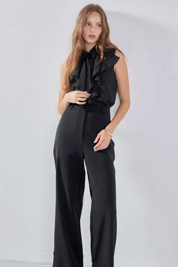 ENDLESS ROSE Tops | One Pieces*- Sleeveless Ruffle Jumpsuit BLACK
