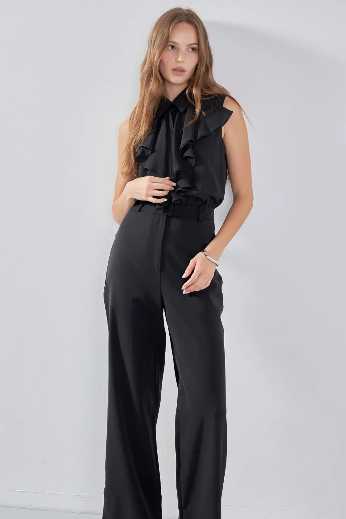 endless_rose__sleeveless__3.webp ENDLESS ROSE Tops | One Pieces*- Sleeveless Ruffle Jumpsuit BLACK