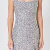 ENDLESS ROSE Sequin Dresses | Tweed Dresses*- Slit Detail Tweed Mini Dress GREYMULTI