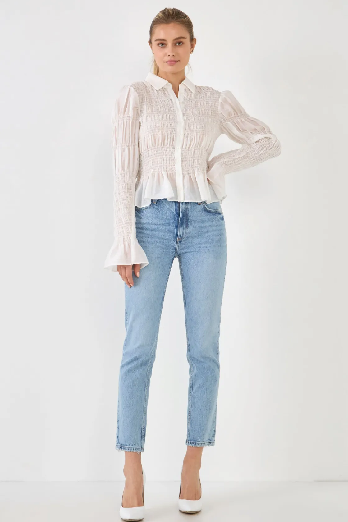 endless_rose__smocked_blo_0.webp ENDLESS ROSE Shirts & Blouses*- Smocked Blouse WHITE