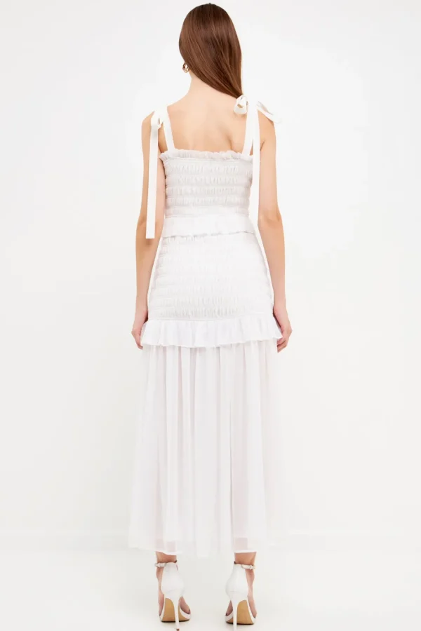 ENDLESS ROSE Tops*- Smocked Drop Waist Combination Maxi WHITE