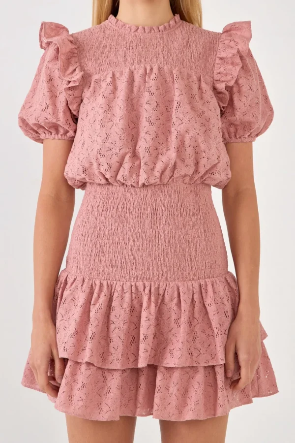 ENDLESS ROSE Lace Dresses | Tops*- Smocked Lace Mini Dress
