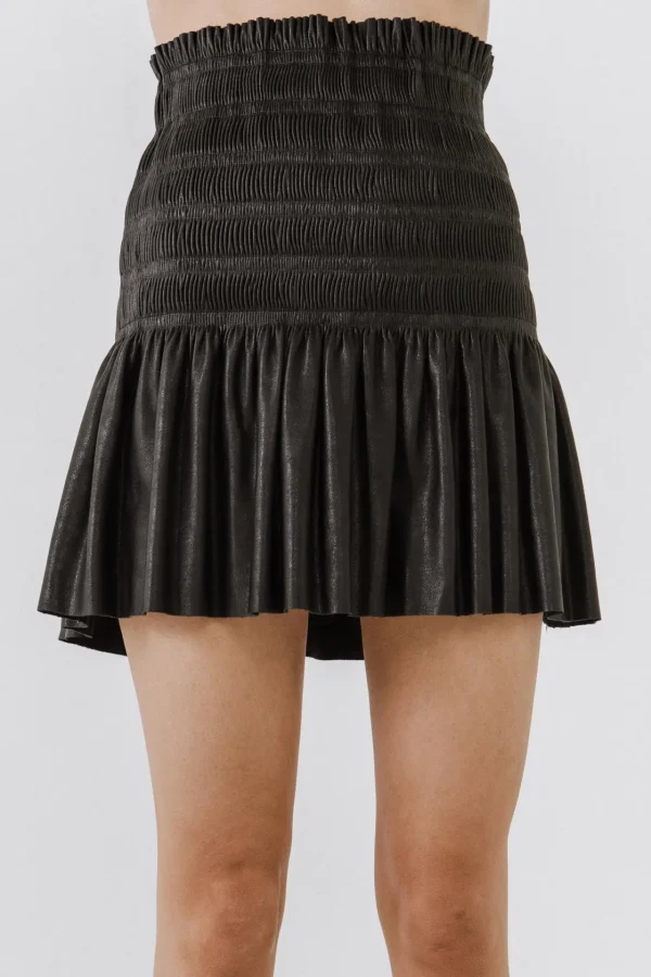 ENDLESS ROSE Skirts | Tops*- Smocked Pleated Faux Leather Skirt
