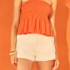 ENDLESS ROSE Tops*- Smocked Strapless Top ORANGE