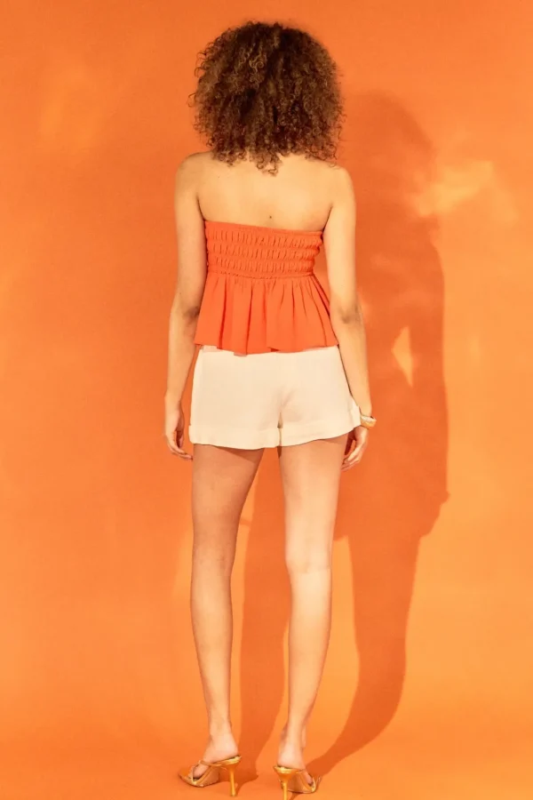 ENDLESS ROSE Tops*- Smocked Strapless Top ORANGE