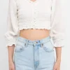 ENDLESS ROSE Tops*- Smocked Top WHITE