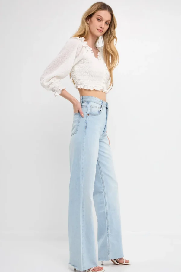 ENDLESS ROSE Tops*- Smocked Top WHITE
