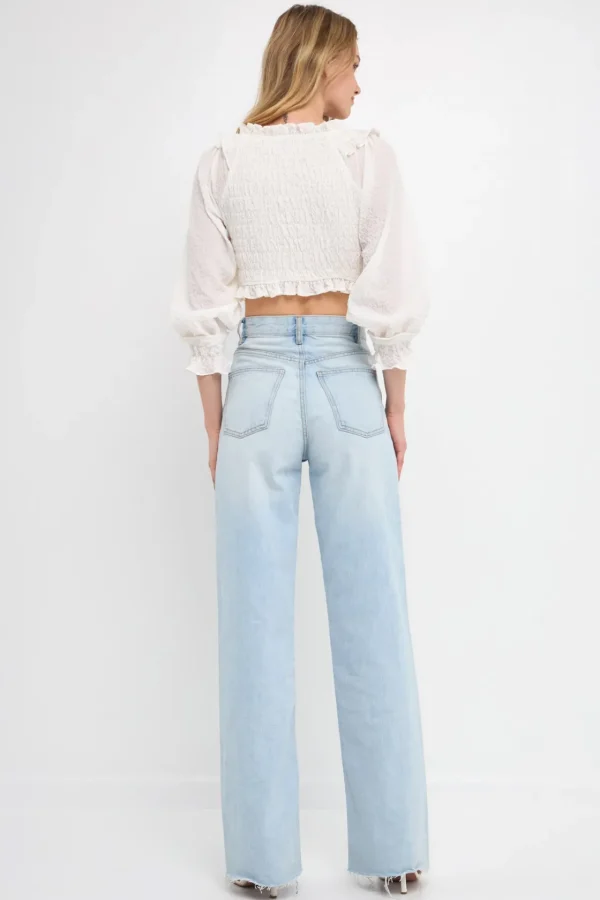 ENDLESS ROSE Tops*- Smocked Top WHITE