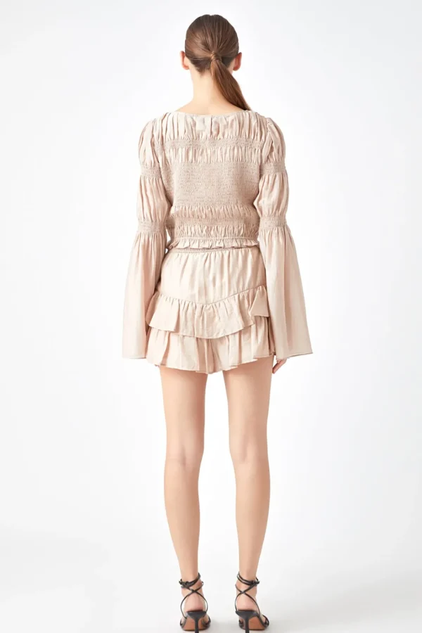 ENDLESS ROSE Tops*- Smocked Top with Bell Sleeves BEIGE