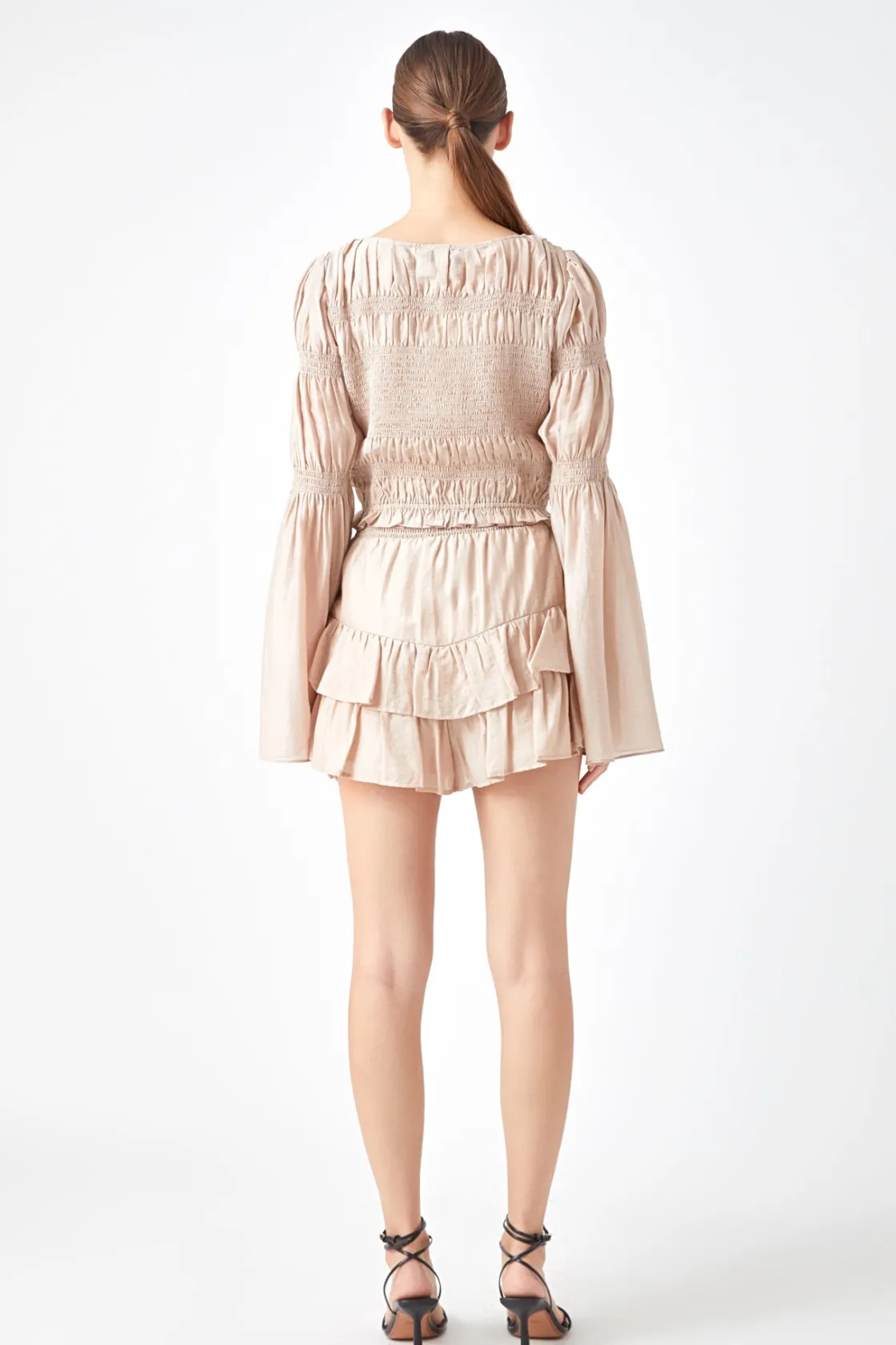 endless_rose__smocked_top_2.webp ENDLESS ROSE Tops*- Smocked Top with Bell Sleeves BEIGE