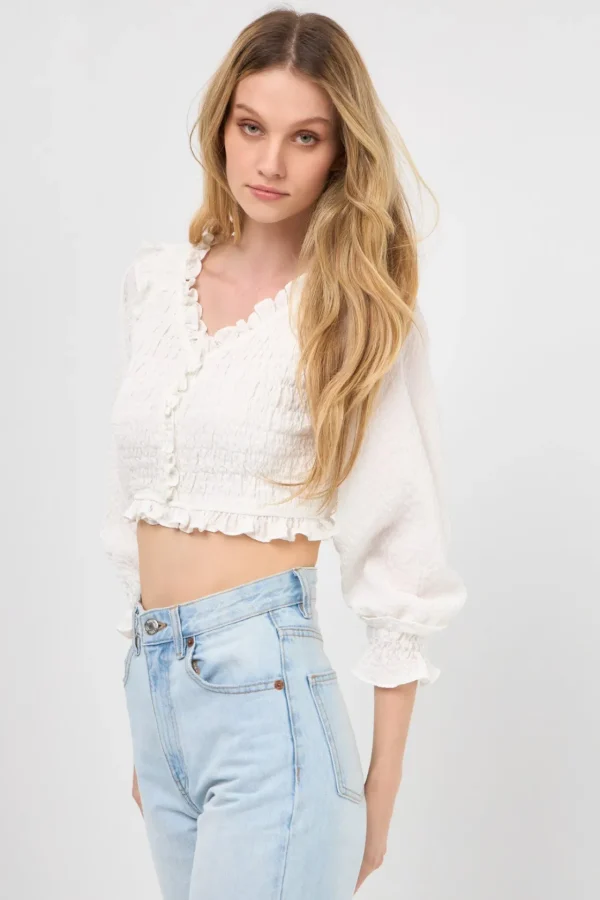 ENDLESS ROSE Tops*- Smocked Top WHITE