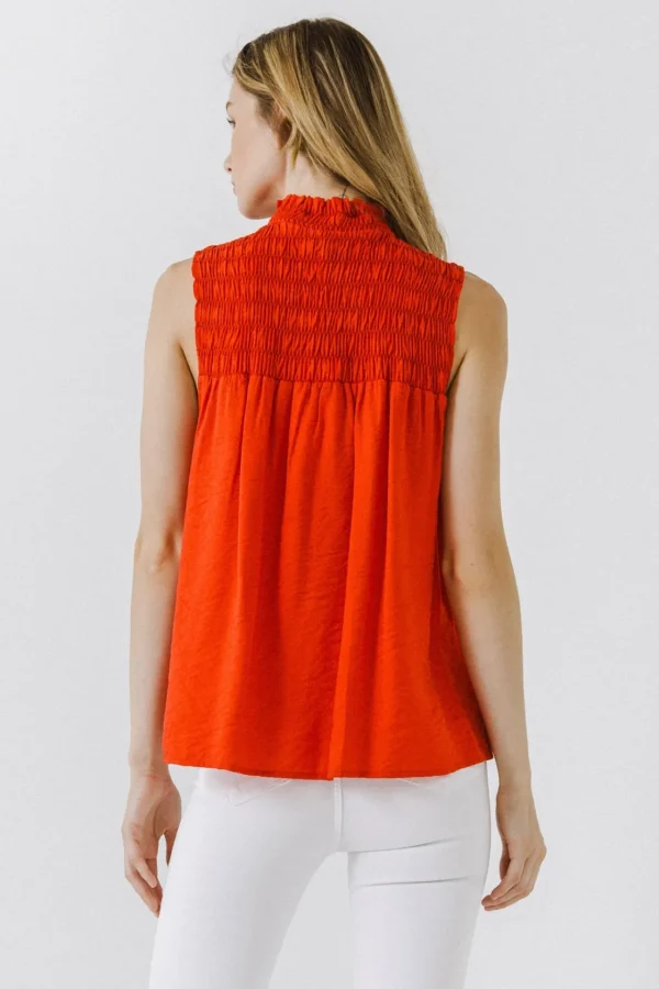 ENDLESS ROSE Tops*- Smocked Yoke Halter Top RED
