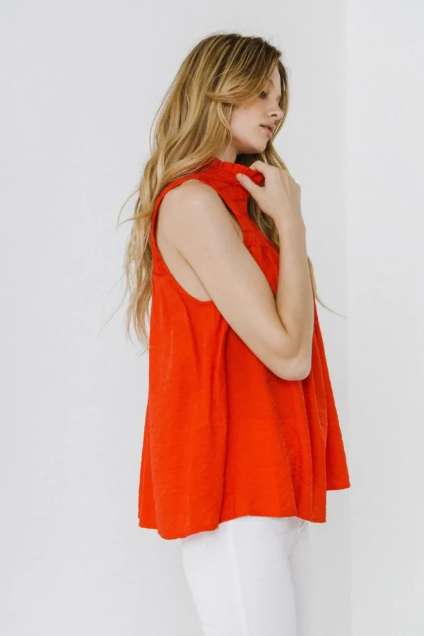 ENDLESS ROSE Tops*- Smocked Yoke Halter Top RED