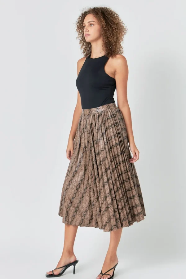 ENDLESS ROSE Skirts | Tops*- Snake Print Pleated Midi Skirt TAN