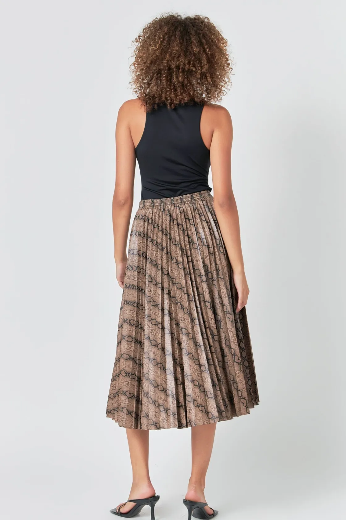 endless_rose__snake_print_2.webp ENDLESS ROSE Skirts | Tops*- Snake Print Pleated Midi Skirt TAN