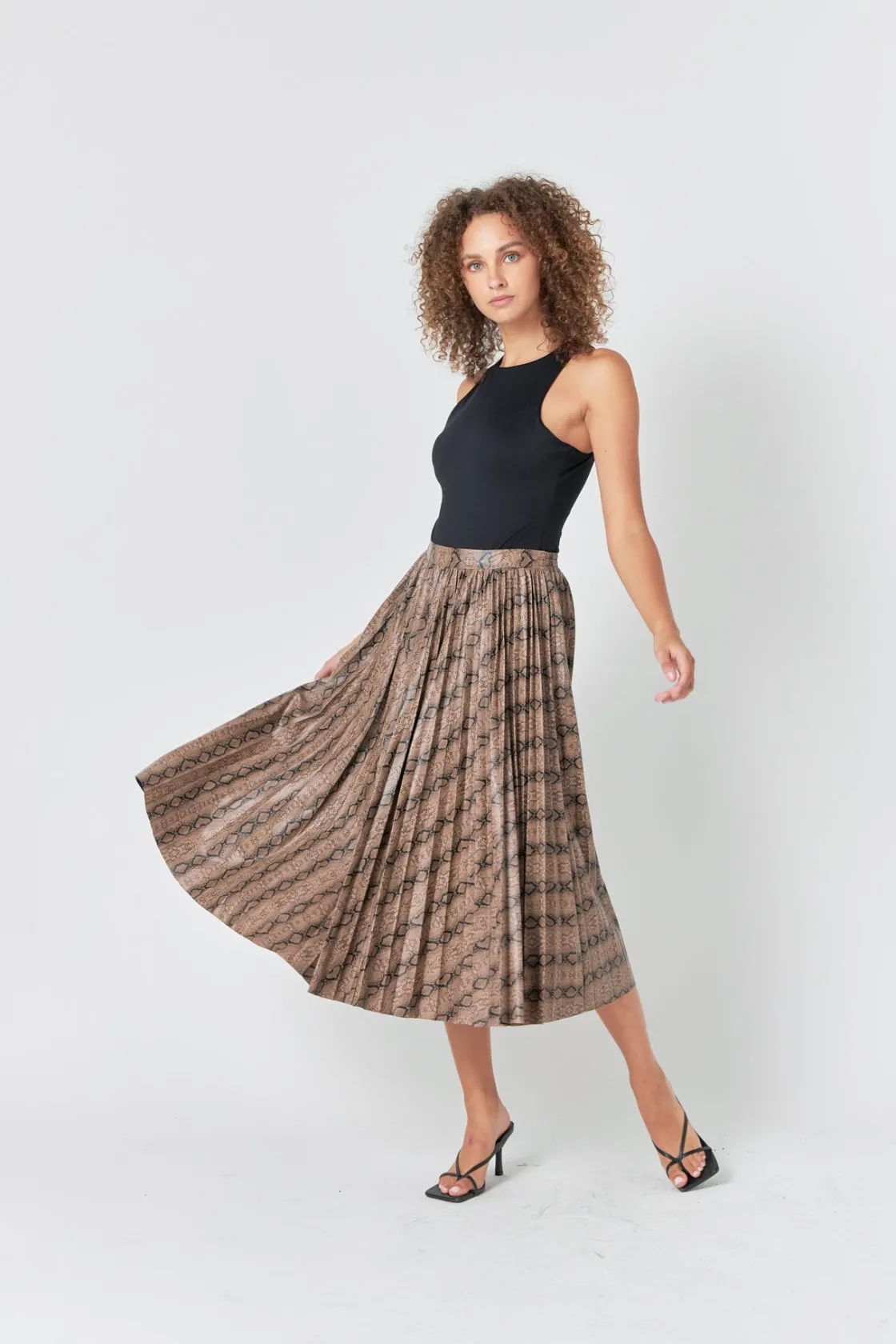 endless_rose__snake_print_3.webp ENDLESS ROSE Skirts | Tops*- Snake Print Pleated Midi Skirt TAN